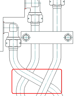 Рис. 12. Изменение Z-уровня для отдельных участков трубопроводов с автоматическим восстановлением исходной графики деталей